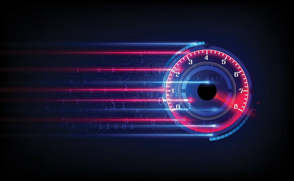 Digital speedometer representing speed versus accuracy in AI grading systems